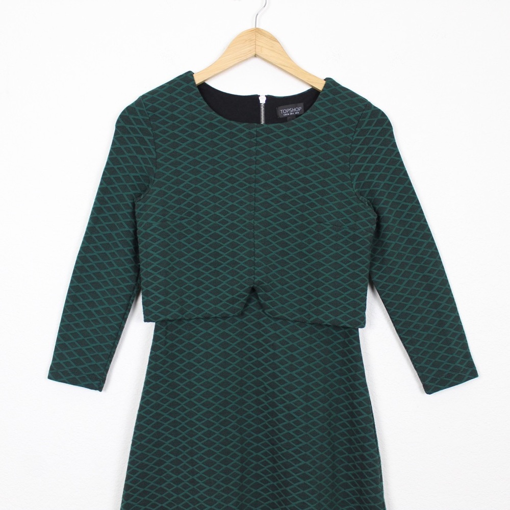 Topshop Geo Print Notch Overlay 3/4 Sleeve Mini Dress - Picture 3 of 14